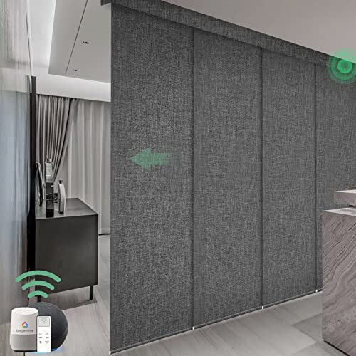 Yoolax Elektrische Schiebegardinen mit Fernbedienung, Alexa Smart Flächenvorhänge nach Maß, WiFi Fest Verdrahtet Verdunkelung Schiebevorhänge Flächenvorhänge für Schiebetüren und Fenster(Dunkelgrau)