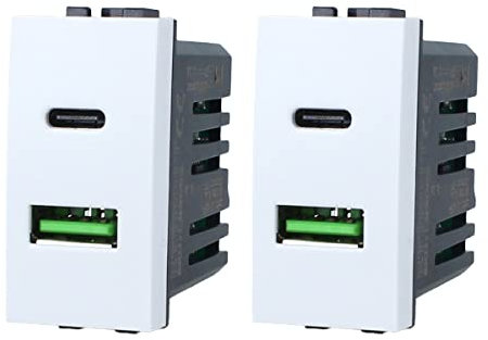 2 unidades toma USB C + USB A, compatible con Bticino Living Light (blanco)