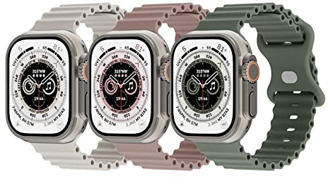 Suitisbest Ocean Armband Kompatibel mit Apple Watch 42mm 41mm 40mm 38mm, Silikon Armband mit Druckverschluss für Apple Watch SE, Series 10/9/8/7/6/5/4/3/2/1, 3er Stück