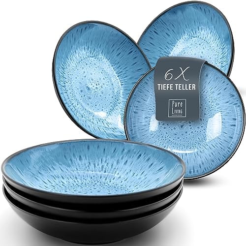 Ensemble Prestige de Services de Table: Assiettes Creuses en Porcelaine pour 6 Personnes - Élégantes Assiettes de Service pour une Expérience Culinaire Raffinée, Pure Living Noir Bleu Profond