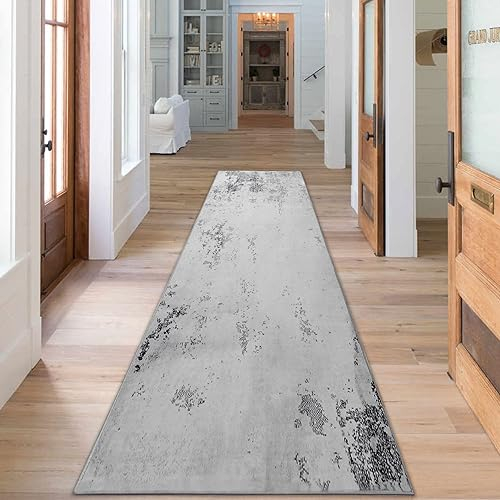 Cinknots Teppich Läufer, Flure Lange Küche Teppiche, rutschfeste für Eingang, Schlafzimmer, Wohnzimmer, Waschbare Gummi Zurück Vorleger (Grau/Creme, 80 x 300 cm)