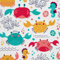 HEKO PANELS Stoff Oxford Wasserdichte Meterware Canvas-Stoff Polyester Stoff Zum Nähen Nähstoffe Dekostoffe Wasserabweisend Blickdicht Bunte Krabben 1 Meter 155 x 100 cm