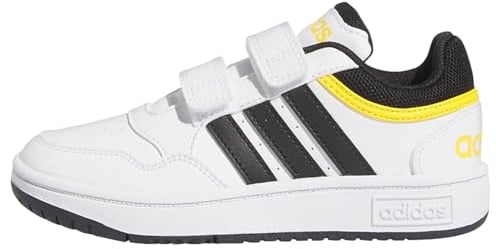 adidas Unisex Hoops Lifestyle Basketball Hook-and-Loop Shoes Sneakers, Cloud White/Core Black/Bold Gold, 13 UK