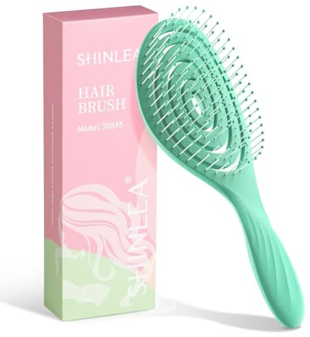 SHINLEA Hair Brush Anti Tangle Detangle, Wet & Dry Head Massaging Spiral Hairbrush for Women, Men, kids, Glide Through Tangles For All Hair Types (Green)