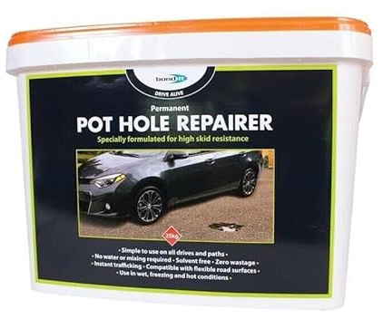 ARA CHOICE Bond It 25kg Instant Pot Hole Repairer Cold Lay Asphalt Concrete Repair Compound Black Permanent Pot Hole Repairer suitable solution for roads, pavements, driveways and car parks