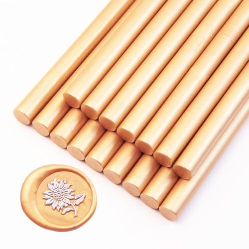 Wax Seal Sticks, Ioggtser 16 Pieces Glue Gun Wax Seal Sticks for Wax Seal Stamp, Sealing Wax Sticks for Making Exquisite Wax Seals for Wedding Invitations, Cards, Envelopes(Light Gold)