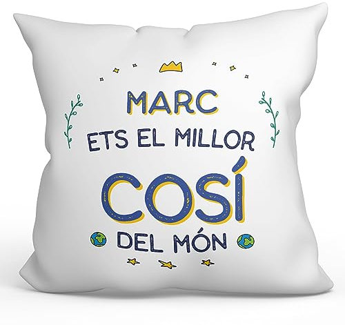 Mugffins Personalisierte Kissen mit Füllung mit Spruch für Cousin - Auf katalanisch - Millor del Món - 40 x 40 cm - Individuell Anpassbar Geschenk