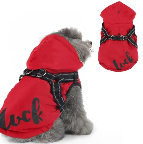 Hundemantel, ACTOYS Hundemantel für Kleine Hunde, Hundemantel Winter, Hundemantel mit Geschirr, Reflektierend Winter Hundejacke mit Kapuze