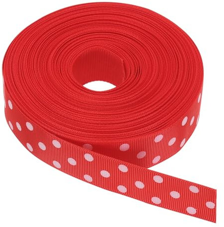 sourcing map Ripsbänder, 22,8 m, 2,5 cm, Rot mit weißen Punkten, Schleife, Dekoration für Handwerk, Geschenkverpackung, Hochzeit, DIY, handgefertigt