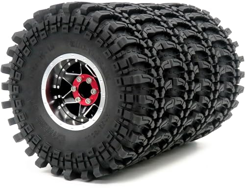 hobbysoul 4stuck RC 1,9 Beadlock Räder und Reifen, einstellbar 4 Offsets 1,9 Räder Silber Schwarze Aluminium felgen und 4,75'' Höhe Reifen für 1:10 Mud Crawler SCX10 TRX4 Bronco