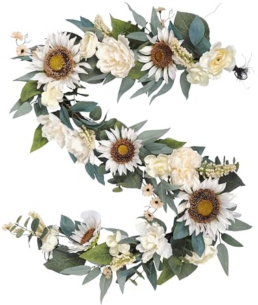 FLOROAD 152 cm vår sommar blomgirlang, konstgjord solros pion girlang för mantel dörr vägg bord trappräcke, EG061167A