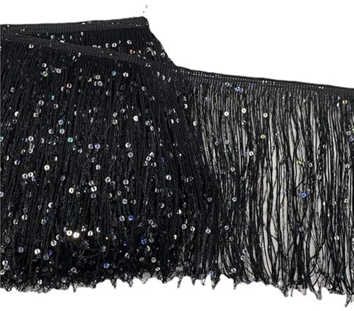 YYCRAFT Hoogram Pailletten-Ketten-Fransenborte von The Yard Girlande, Tanzkostüm, Party-Dekoration, 9,1 m, Schwarz