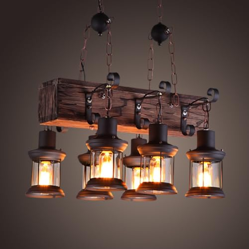 DHGIE Holz Pendelleuchte Vintage Pendellampe E27 Esstisch Esszimmer Pendellampe Industrial Metal Hängelampe Retro Deckenleuchte Landhaus Leuchte Esszimmer Wohnzimmer Bar Deko Lampe
