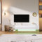BTM Meuble TV en Verre, Armoire TV avec cloison en Verre Aqua Lumineux, Banc TV avec Éclairage LED, pour Salon, Salle à Manger, Chambre, Rangement Pratique, Bois Naturel, 170x38x36cm