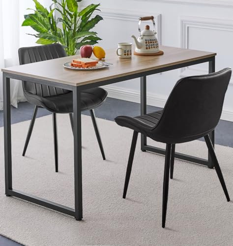 Hallowood Furniture Kempley Dining Table and Chairs Set of 2, Small Kitchen Table and Chairs in Black Faux Leather and U Shaped Metal Legs, Dining Room Sets for Home, Café or Restaurant Use