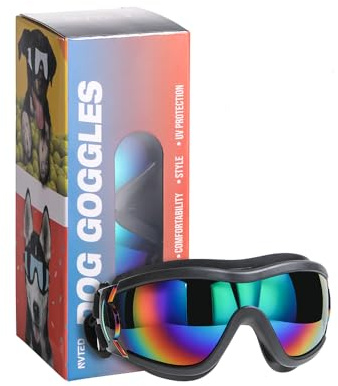 NVTED Dog Sunglasses Dog Goggles, UV Wind Dust Fog Protection Pet Glasses Eye Wear with Adjustable Strap for Medium or Large Size (Laser)