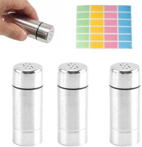 3PCS Seasoning Bottle, Stainless Spice Shaker and Pepper Shaker,Shaker Seasoning Cans Spice Jar Metal with Large Holes for Restaurant BBQ Camping