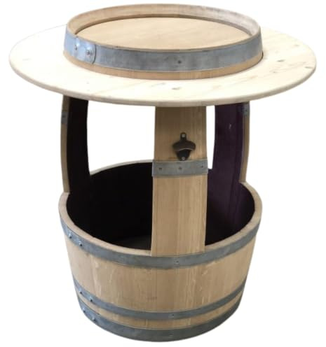 Fass-Schmiede Weinfass Eiswürfel-Stehtisch mit Flaschenöffner 225l (300 Liter Fass, Breiter Ring)