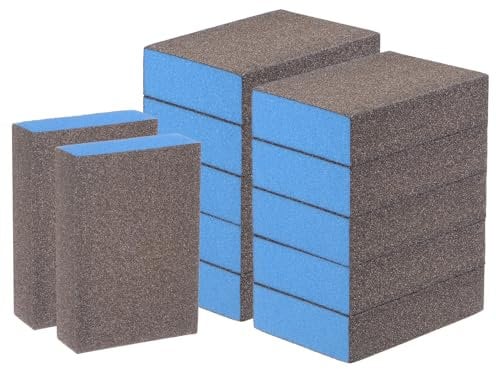 sourcing map 12pcs Sanding Sponge Blocks #100 (240-320 Grits) Wet/Dry Hand Sanding Sponges, 100x70x25mm Foam Sanding Block Pad for Polishing Kitchen Metal Wood Drywall Furniture, Brown&Blue