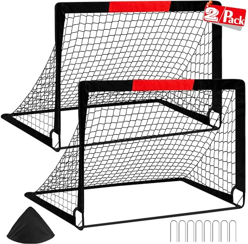 CATCHLUCK Fußballtore Set mit 2 Kinder-Fußballnetzen für Garten, Pop-Up-Torpfosten, Outdoor-Tor mit Tragetasche
