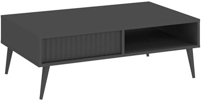 Wohnzimmer-Set Barcello, Wohnzimmermöbel Anthrazit Grau Matt, Wohnwand mit geriffelten Fronten, Loft, Industriell , Grifflos, Schwarze Füße, Couchtisch, Vitrine, Fernsehrschrank 05 (Couchtisch 2S)