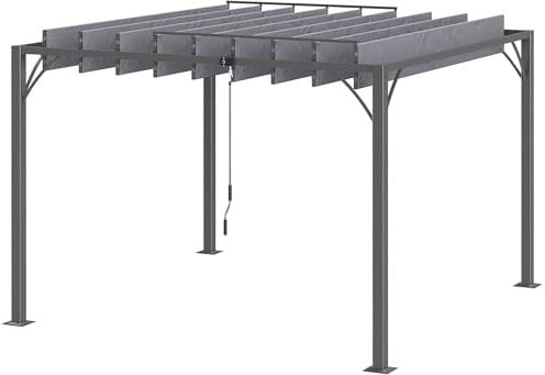 Outsunny Cenador de Jardín 3x3 m Pérgola Gazebo con Diseño de Lamas Superior Giratorio hasta 135° Marco de Aluminio y Protección UV 50+ Pabellón para Patio Terraza Balcón Gris