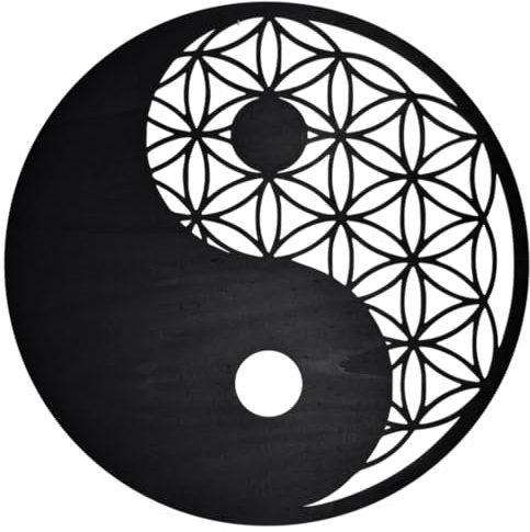 Laserfactory Austria Blume des Lebens Yin Yang Wanddeko – Ø 44 cm bis 77 cm I Holzdeko für Balance und Harmonie I Stilvolle Wandbilder in Verschiedenen Größen