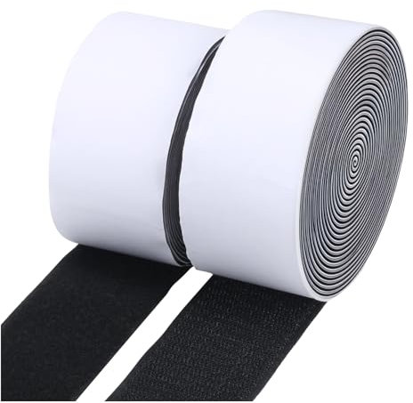 FOGAWA Hook and Loop Tape Self Adhesive Hook and Loop Strip Tape 5m X 50mm Double Sided Sticky Back Fastening Tape Heavy Duty Stick on Tape for Home, Office & DIY Crafts - Black