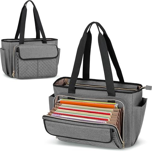 Luxja Teacher Bag with Accordion File Area and Laptop Sleeve, Teacher Tote Bag for Women (Patent Pending), Grey