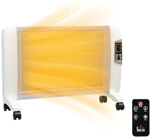 HOMCOM Mica Electric Space Heater, Portable Heater for Home with 2 Heat Settings, Living Room, Study, Garage, Adjustable Temperature 18-30°C, 1000W/2000W, White