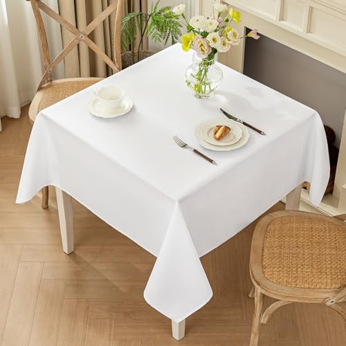 Moonooda Tischdecke Weiß Waschbar, 120X120cm Tischdecken Tischtuch aus Polyester, Leicht wasserabweisend mit Lotuseffekt, Dauerhaft Kratzfest für Haus, Hochzeiten, Party