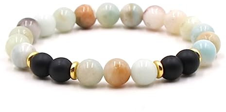 Tolldek 8mm Amazonit Armband, Zart Elegant Damen & Herren Armband, Echten Natursteinen Partnerarmband - Geschenk für Männer, 19CM, Bunt