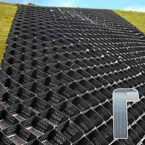 Genérico Rejillas de Tierra de 10 x 22 pies/120 x 264 Pulgadas, Rejilla de retención de Grava Negra de 4 Pulgadas de Alto, Rejilla Geo para Bases de cobertizos, estacionamientos de vehículos recreati
