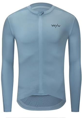 YKYWBIKE Fahrradtrikot für Herren, langärmelig, mit Taschen, Fahrrad-Shirts für Herren, atmungsaktiv, MTB-Biker-Shirts