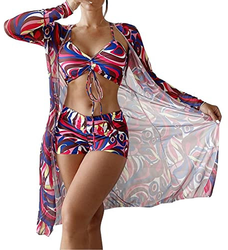 Bikini Women's Sexy Bikini Set 3-Piece Swimwear Bikini Set Bikini Bottoms Black White Blue Boho Push Up Swimsuits Swimwear Curvy, J, XL