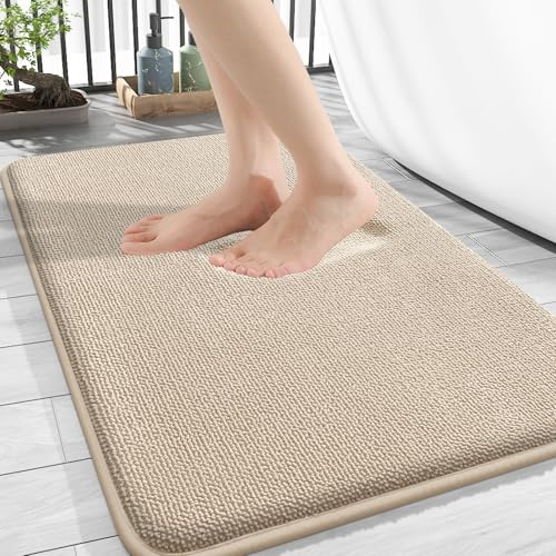 Homaxy Memoryschaum Badematte rutschfest Badezimmerteppich- 40x60 cm, Beige | komfortabel&dick, hervorragende wasseraufnahme, rutschfeste PVC-rückseite, maschinenwaschbar, pflegeleicht, breite anwendung