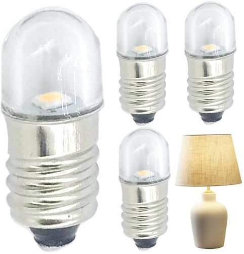 Gcroet 4PCS E10 LED -Glühbirne 1x0.4in 6500K 3V Ersatz E10 -Glühbirne mit transparenter Abdeckung für Taschenlampe, LED -Schild, Lampe ..
