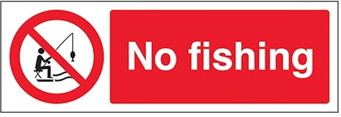 V Safety englisches Schild No Fishing, Querformat, 300 x 100 mm, 2 mm, Hartplastikschild