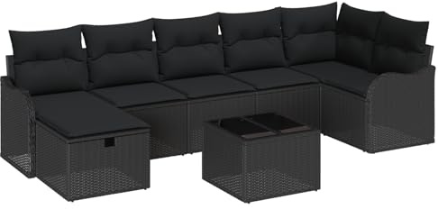 vidaXL Garten-Sofa-Set 8 pcs Schwarz 287.5 x 122.5 x 85 cm Poly Rattan, Modernes Garten-Sofa-Set, Modulares Design, Abnehmbare Kissen, UV-beständige Materialien, Stylische Outdoor-Lounge