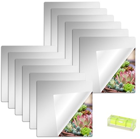 GALOZZOIT Selbstklebende Fliesenspiegel Spiegel zum Kleben, Acrylspiegel HD Spiegel Flexible Spiegelfolien Spiegelaufkleber für Wand Schule Zuhause Wohnzimmer Badezimmer Schlafzimmer (12, 30 * 30cm)
