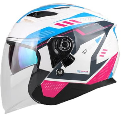 Dual Visor Motorcycle Open-Face Helmets DOT Electric Ride Jet 3/4 Helmet Fresh Style Ladies Commute Blau XL/61-62cm