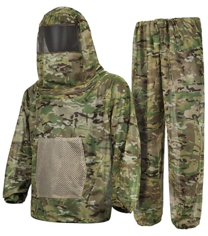 Mückenschutz Kleidung 2 Teilig Kapuze Jacke und Hose Ganzkörperschutz Insektenschutz Kleidung für Garten Camping Angeln Wandern-C||XL/XXL(175-185CM)
