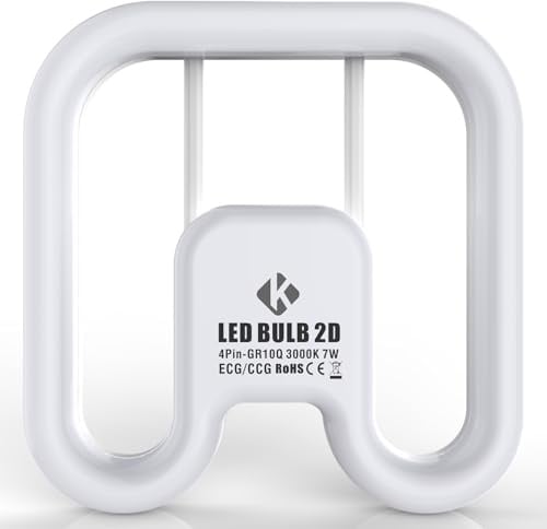 KENIU Plug & Play LED Bathroom Light Bulbs GR10q 4-Pin 950lm,7w Replacement 2D 3500k 16w CFL, Works with ECG/CCG ballasts,Instant Start,Flicker-Free 50000h (3000K/Warm White)