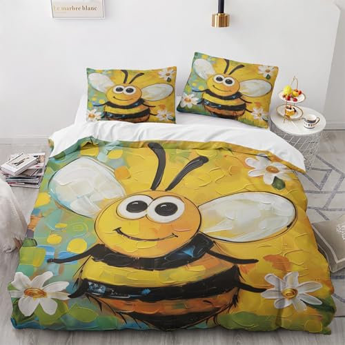 NUEYSP Bettwäsche 140x200 Biene Bettwäsche-Sets 3D-Motiv, Mikrofaser, 1 Bettbezug 140x200 + 1 Kissen 70x90 mit Verdecktem ReißVerschluss für Mädchen Jungen.