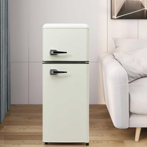 LULUWA Réfrigérateur Rétro, Réfrigérateur Combiné à Double Porte avec Éclairage LED H 105.5cm L 41cm92 Litre Volume Total 28 Litre Volume du Congélateur 116 kWh/an -27°C -13°C (Blanc)