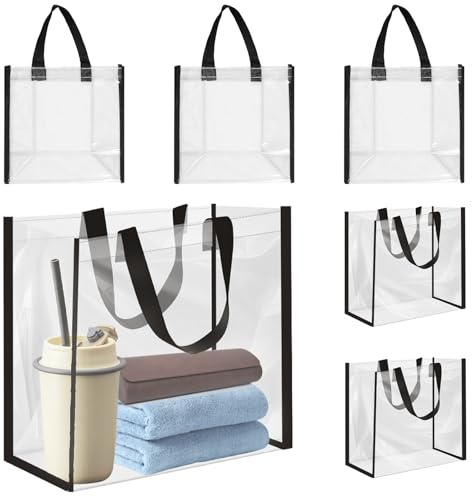 6 Stück Durchsichtige Tasche PVC 30x30cmx15cm Transparente Tragetasche Wasserdicht Langlebig Transparente Handtasche für Picknick, Hochzeitsgeschenktüten, Strandcamping
