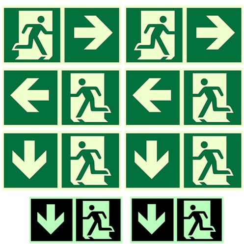 6 Piezas Salida de Emergencia, Señal de Salida de Emergencia, Cartel Salida | Flecha Salida Autoadhesiva, Placa Evacuación Autoadhesiva, Señal Dirección Emergencia, Letreros de Salida Autoadhesivos