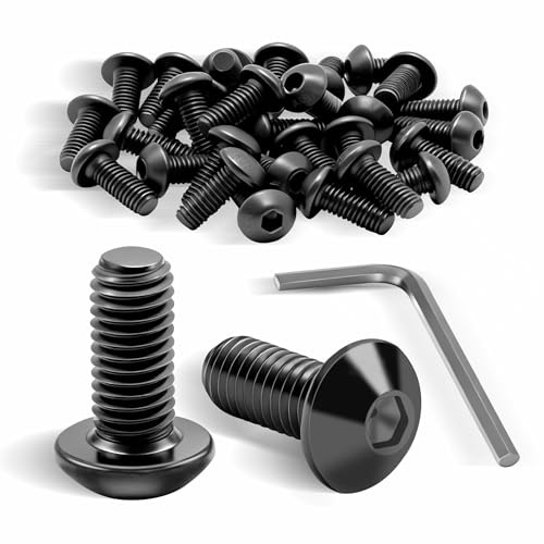 ddckj Set med 40 st linshuvudskruvar M6 x 12 – svart – M6 platt huvudskruv med sexkantsnyckel – komplett gänga med insexnyckel