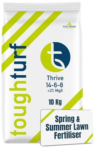 ToughTurf Thrive Spring/Summer Lawn Fertiliser - 10kg Bag - Premium Spring Fertiliser & Summer Lawn Feed for Greener, Thicker Grass - Safe for Children & Pets – 10kg Covers 300m²