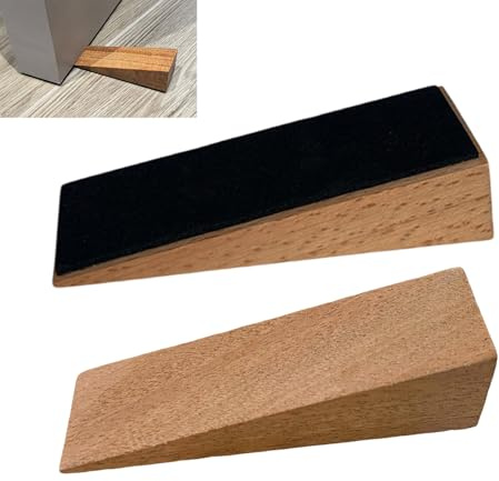 2 Pack Heavy Duty Natural Beech Wood Non-Slip Door Stop Wedges for Indoor | Scratch-resistant base, firm grip on smooth floors, suits all interior doors, hardwearing build, quick tool-free fit